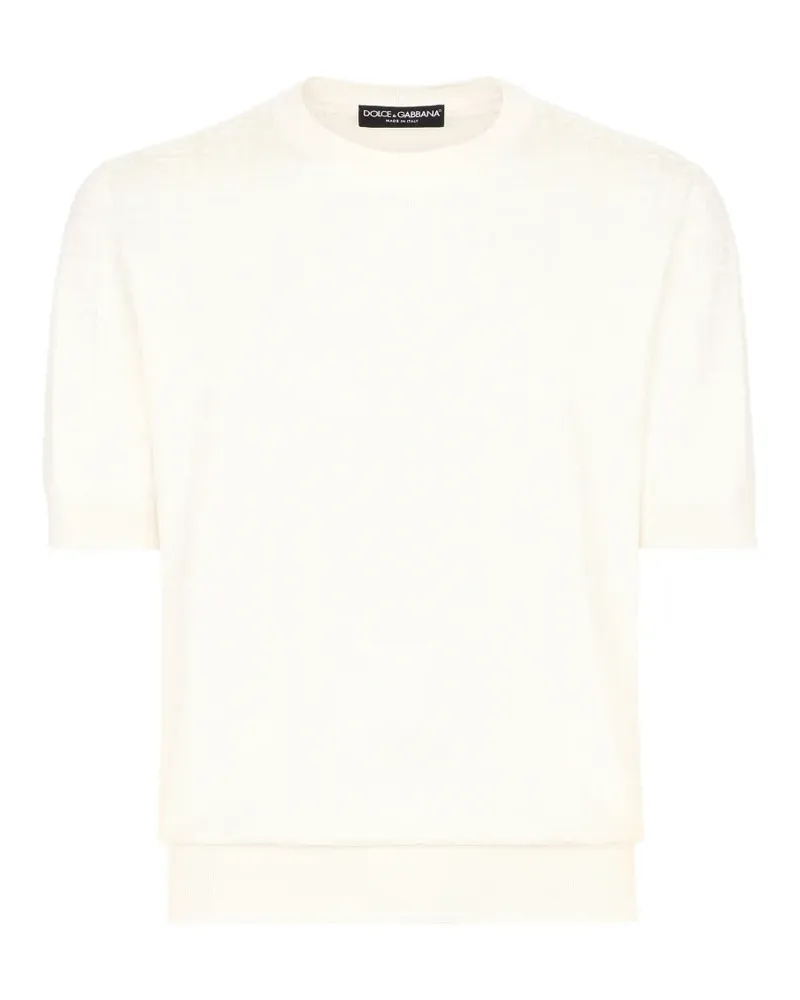 Dolce & Gabbana silk jacquard round-neck sweater with DG logo - Nude Nude