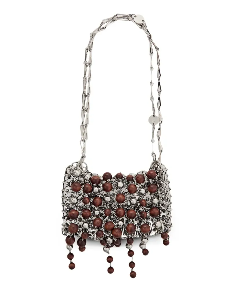 Paco Rabanne Schultertasche mit Zierperlen - Silber Silber