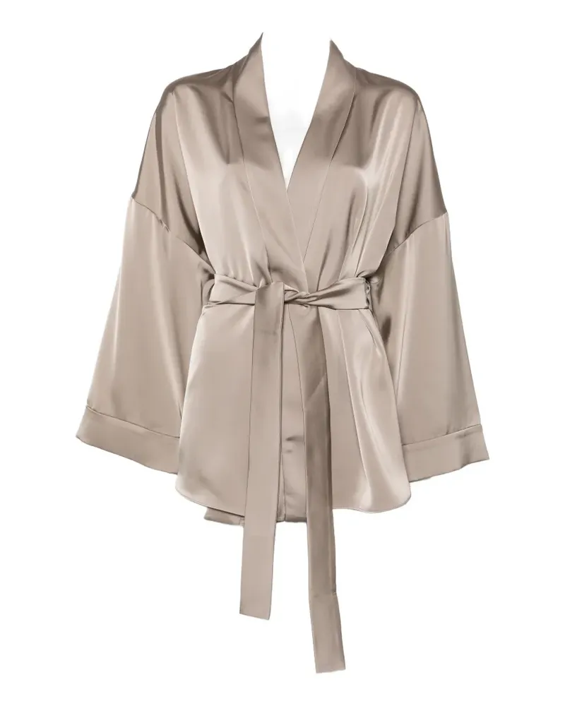 Marina Rinaldi Butterfly belted satin-finish blouse - Nude Nude