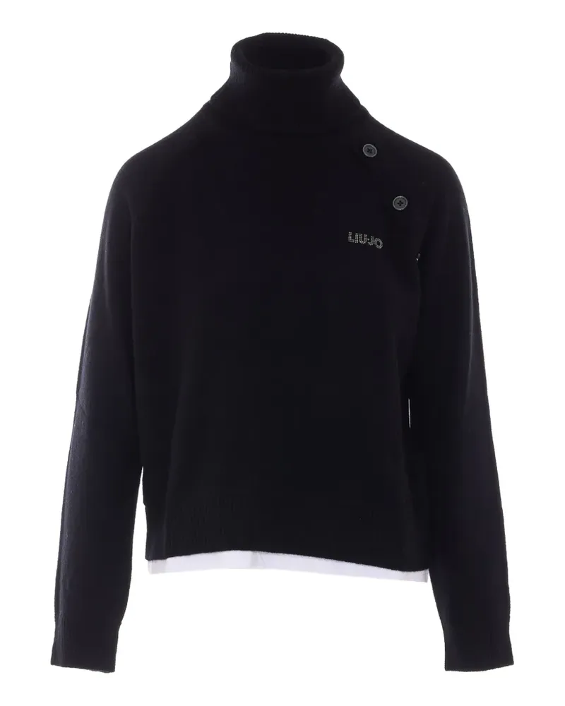 Liu Jo V-Ausschnitt-Pullover mit Knopfdetail - Schwarz Schwarz