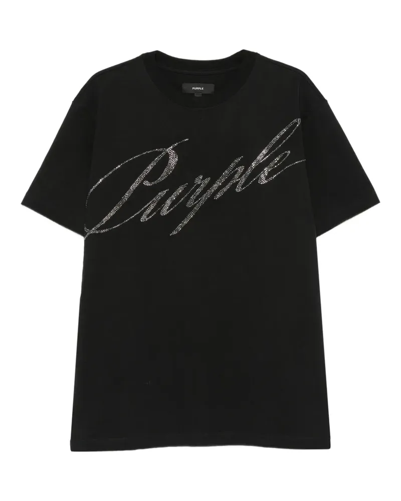 PURPLE BRAND T-Shirt mit Strass-Logo - Schwarz Schwarz