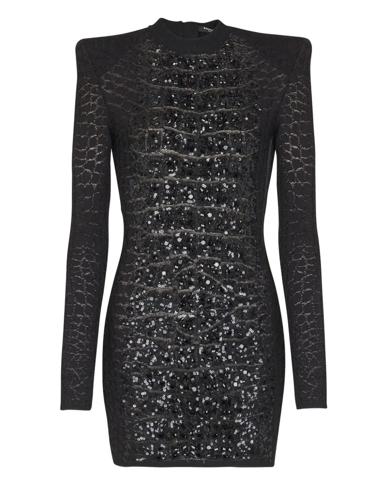 Balmain Gestreiftes Minikleid mit Pailletten - Schwarz Schwarz