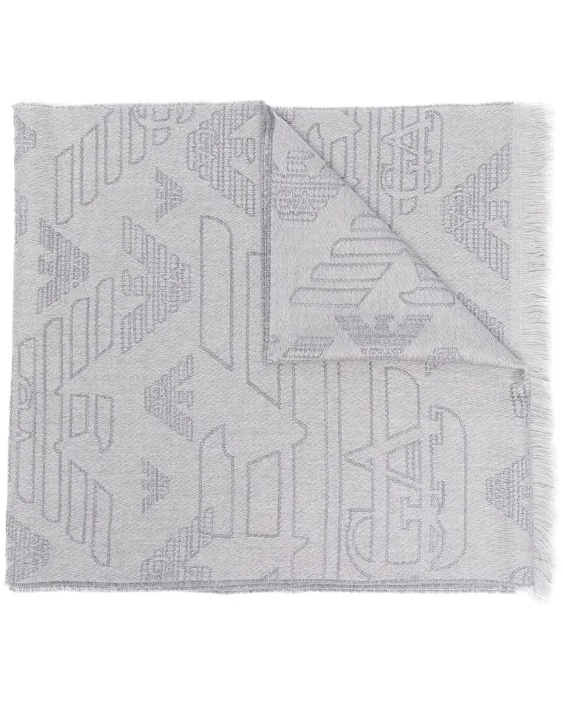 Emporio Armani Bestickter Schal mit ausgefransten Kanten - Grau Grau