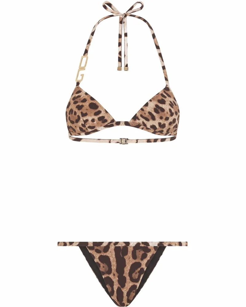Dolce & Gabbana Triangel-Bikini mit Leoparden-Print - Braun Braun