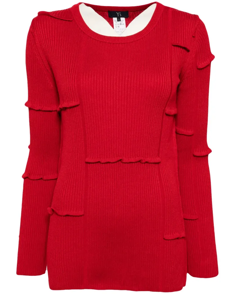 Yohji Yamamoto Gerippter Strickpullover mit Falten - Rot Rot