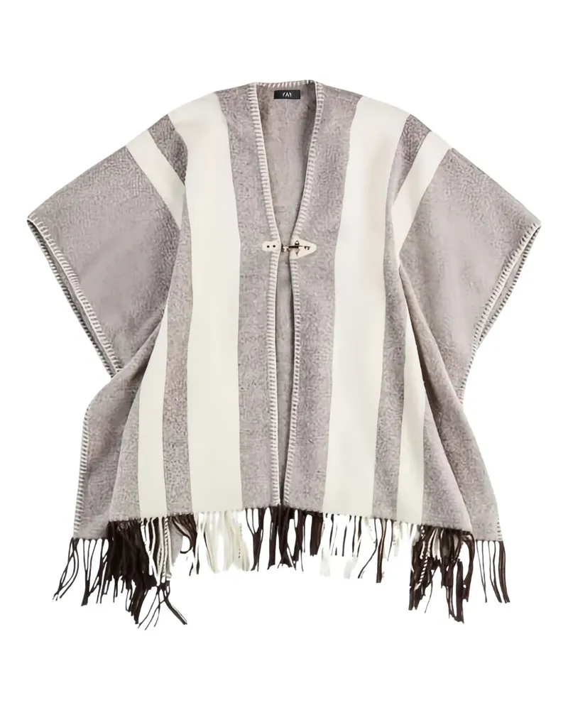 Fay Poncho mit gestreiften Fransen - Grau Grau