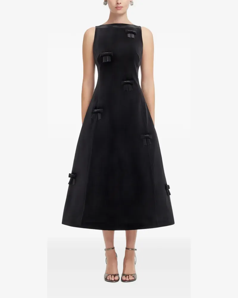 LEO LIN Cleo Midikleid aus Samt mit Schleife - Schwarz Schwarz
