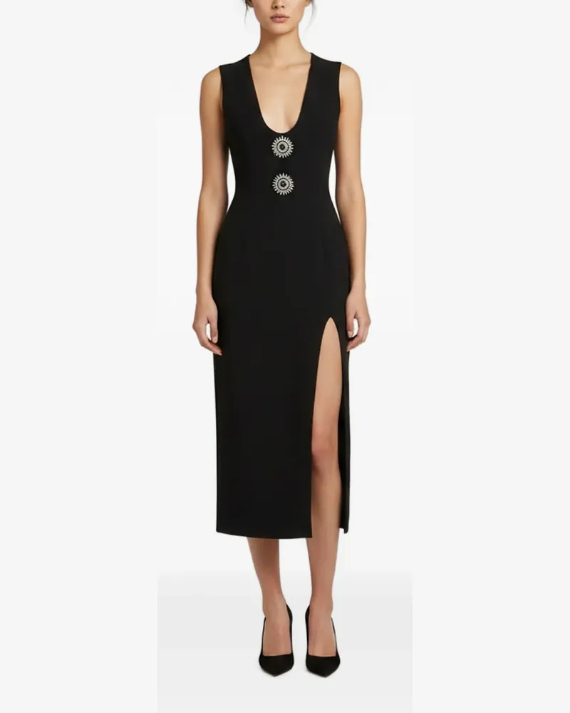 David Koma embellished plunge-neck midi dress - Schwarz Schwarz