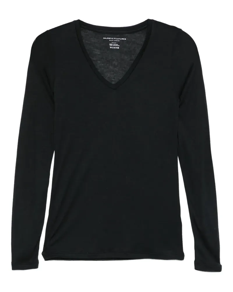 Majestic T-Shirt mit V-Ausschnitt - Schwarz Schwarz