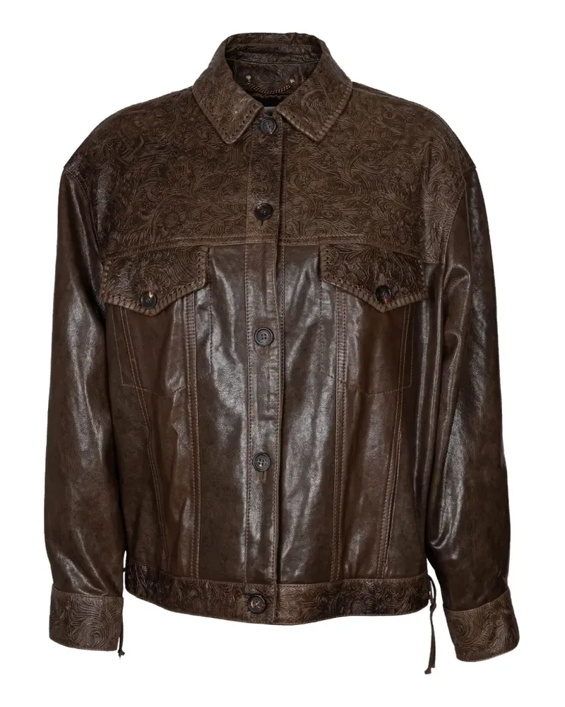 Golden Goose Journey Lederjacke mit Blumenstickerei - Braun Braun