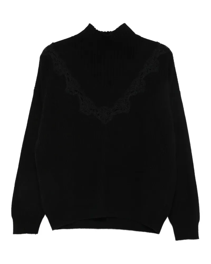 Ermanno Scervino Gerippter Strickpullover mit Spitzenbesatz - Schwarz Schwarz