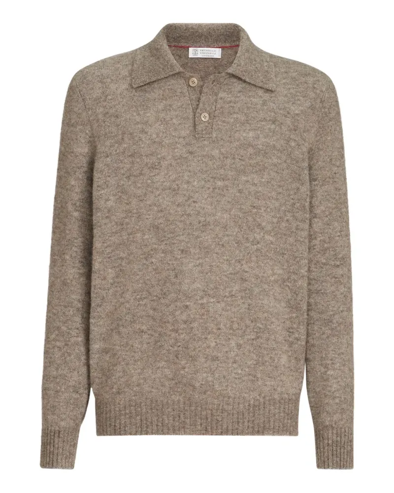 Brunello Cucinelli alpaca, cashmere and wool knit polo - Nude Nude