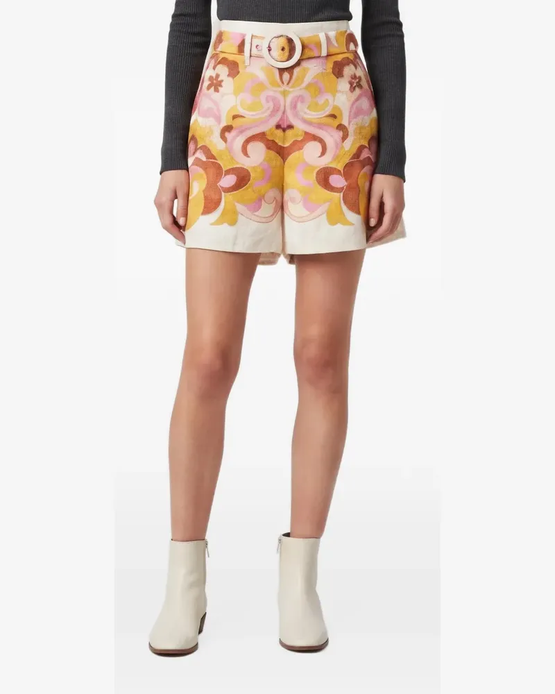 Zimmermann Acadian paisley belted shorts - Gelb Gelb