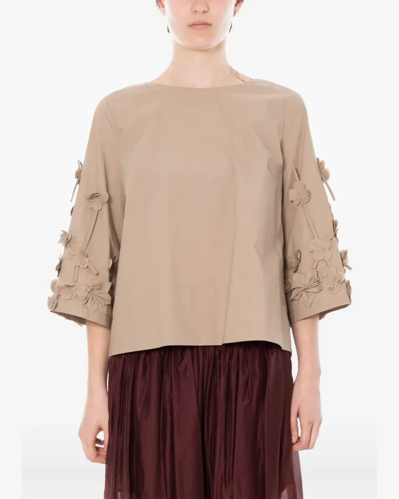 MEIMEIJ Bluse mit Blumenapplikation - Nude Nude