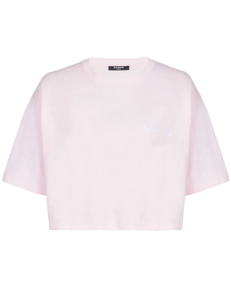 Balmain T-Shirt mit Logo-Stickerei - Rosa Rosa