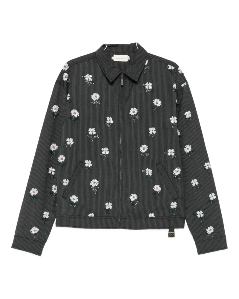 Honor The Gift floral-embroidered pinstripe overshirt - Grau Grau