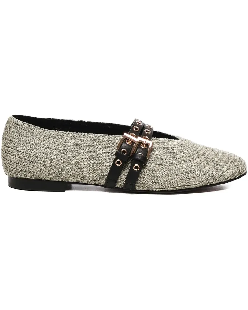 Bibi Lou Ballerinas aus Raffiabast mit Schnallenriemen - Grau Grau