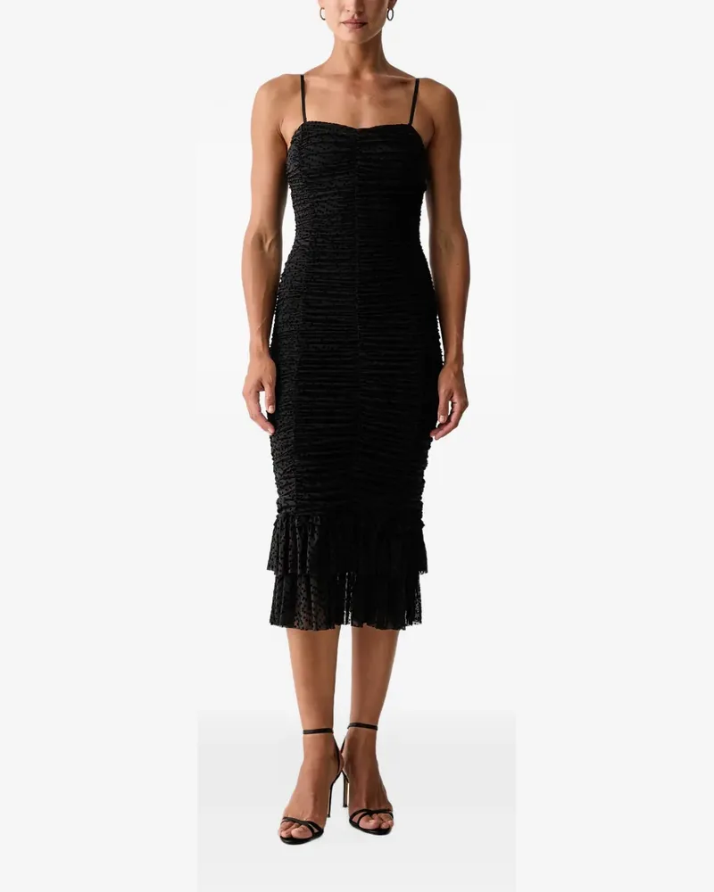 Silvian Heach ruched ruffled midi dress - Schwarz Schwarz