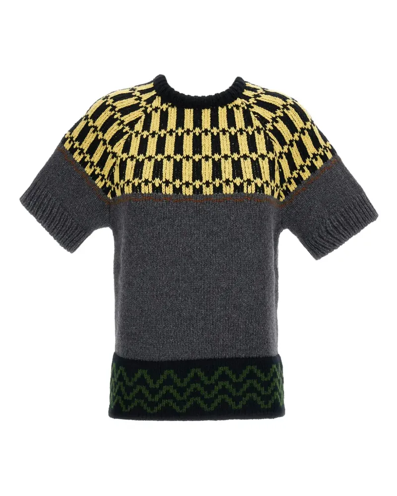 Marni Kurzärmeliger Intarsien-Pullover - Grau Grau