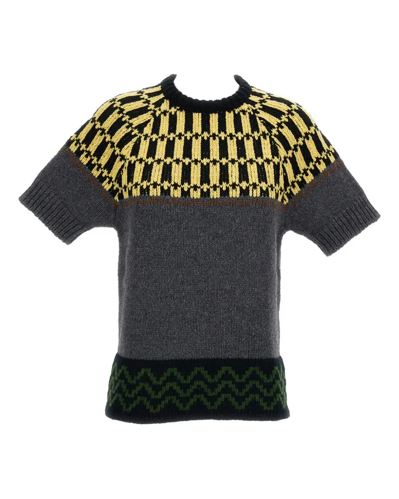 Marni intarsia-knit short-sleeve sweater - Grau Grau