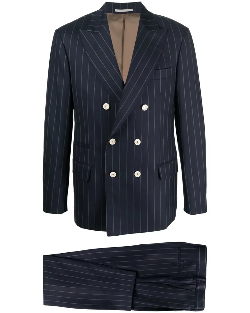 Brunello Cucinelli Doppelreihiger Anzug mit Nadelstreifen - Blau Blau