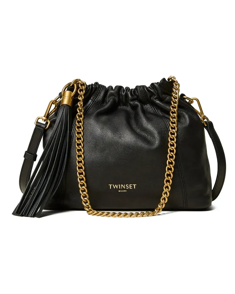 Twin-Set Schultertasche aus Leder mit Raffungen - Schwarz Schwarz