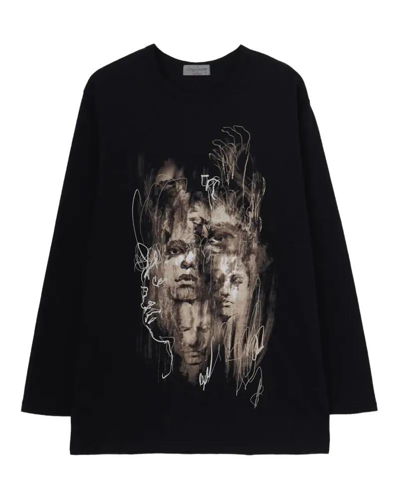 Yohji Yamamoto Langarmshirt mit grafischem Print - Schwarz Schwarz