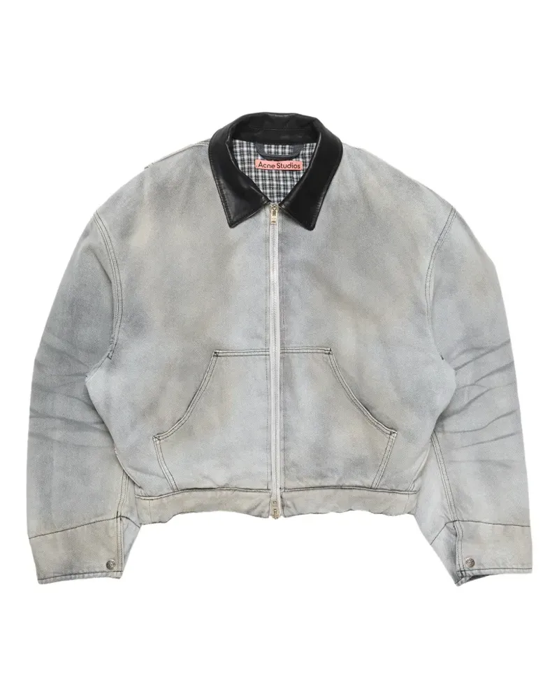 Acne Studios zip leather-collar denim jacket - Grau Grau