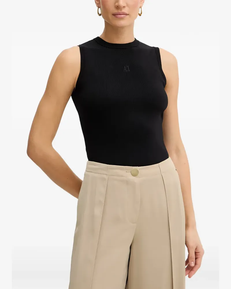 Armani Exchange AX logo-embroidered ribbed top - Schwarz Schwarz