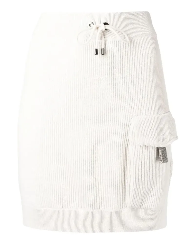 Brunello Cucinelli ribbed-knit cargo-pocket mini skirt - Nude Nude
