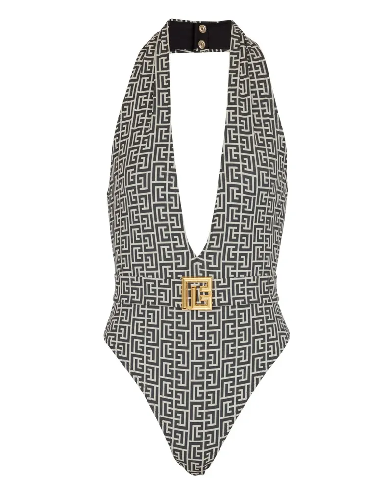 Balmain Badeanzug mit PB Labyrinth-Print - Grau Grau