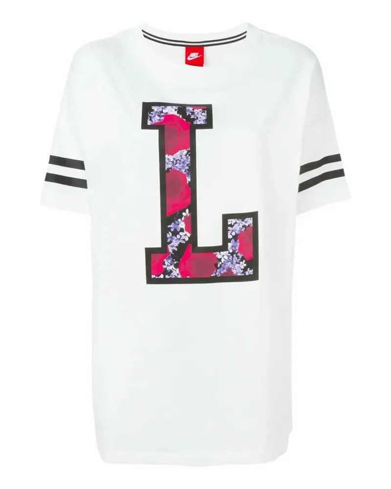 Nike T-Shirt mit floralem "L"-Print - Weiß Weiß