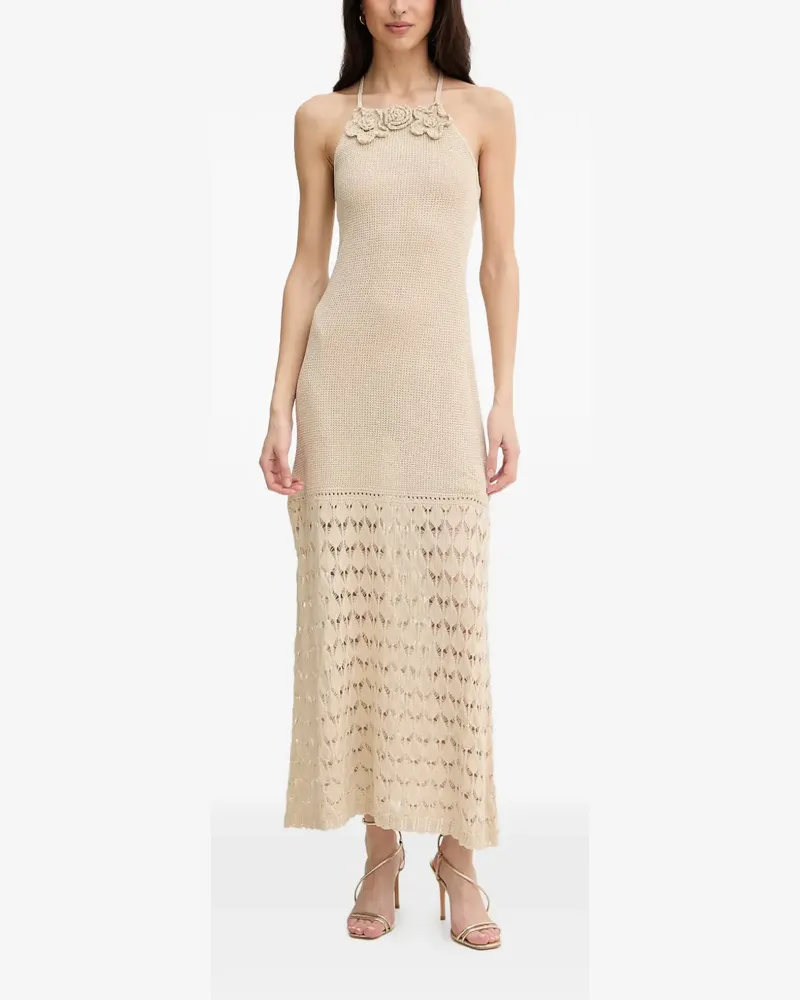 Twin-Set crochet-knit floral-appliqué dress - Nude Nude