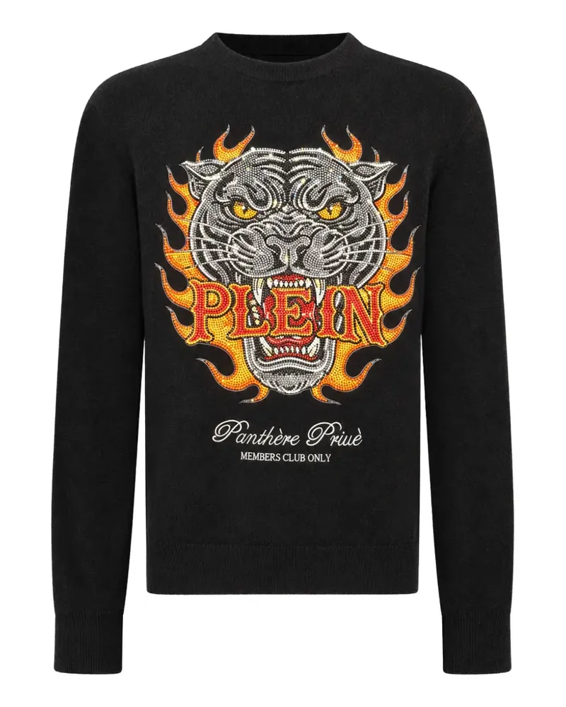 Philipp Plein Panther Flames Pullover mit rundem Ausschnitt - Schwarz Schwarz