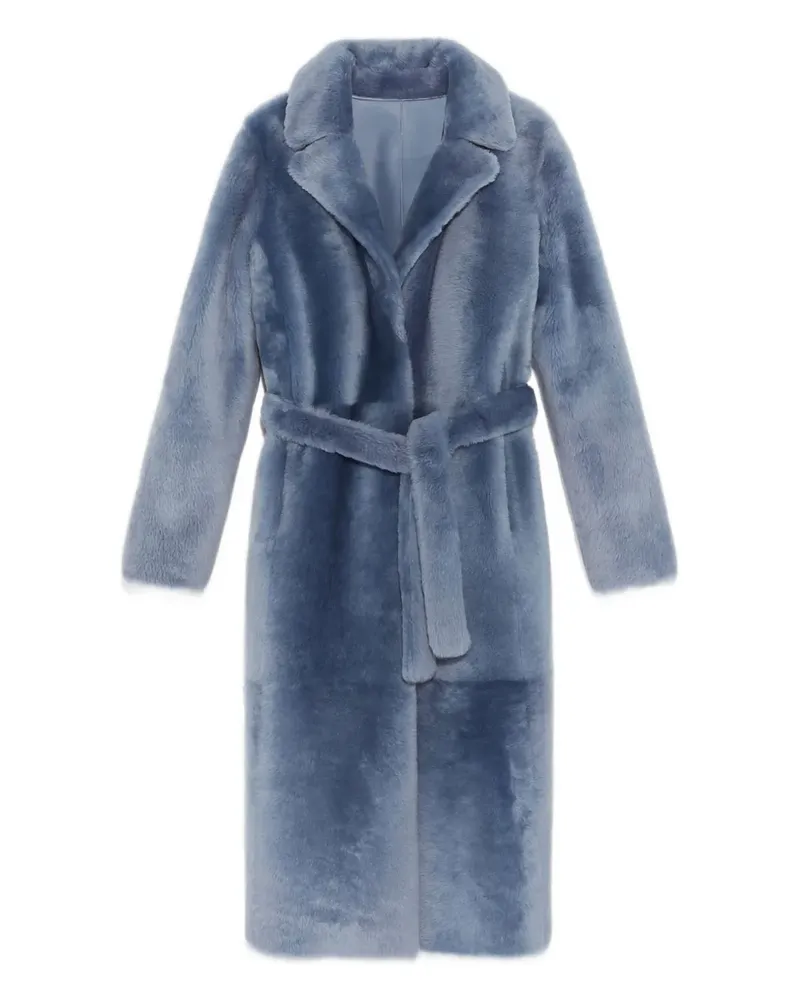 Yves Salomon Mantel aus Shearling mit Gürtel - Blau Blau