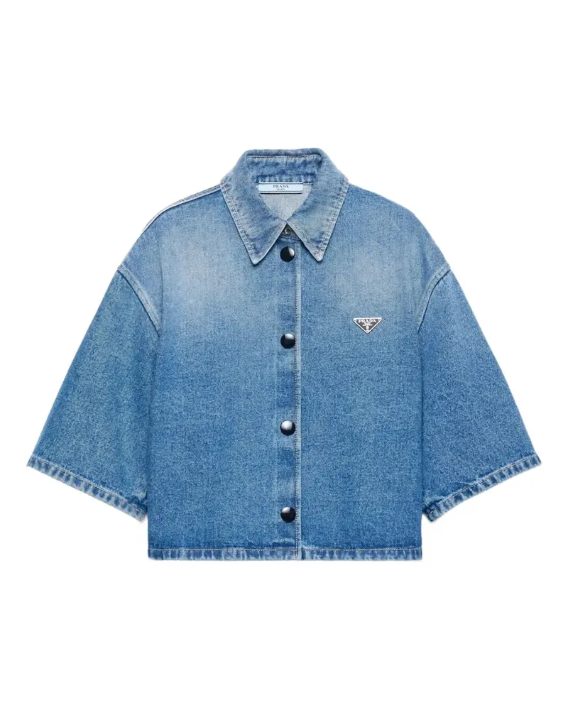 Prada Jeanshemd mit Logo-Schild - Blau Blau