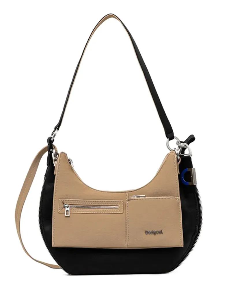 Desigual Mittelgroße zweifarbige Schultertasche - Schwarz Schwarz