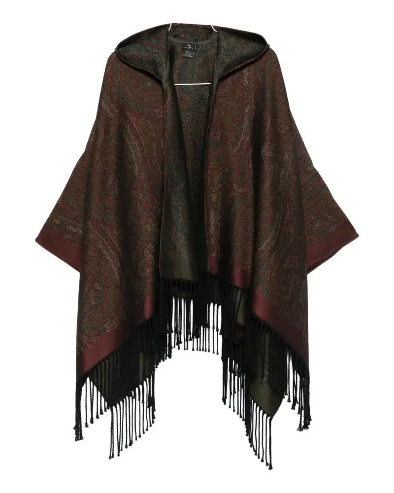 Etro paisley-print hooded poncho - Braun Braun