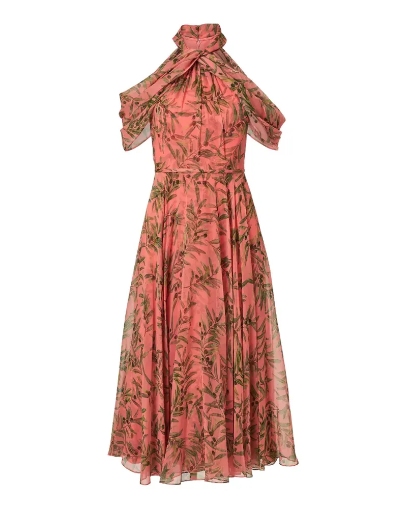Carolina Herrera New York olive branch-print halterneck midi dress - Rosa Rosa
