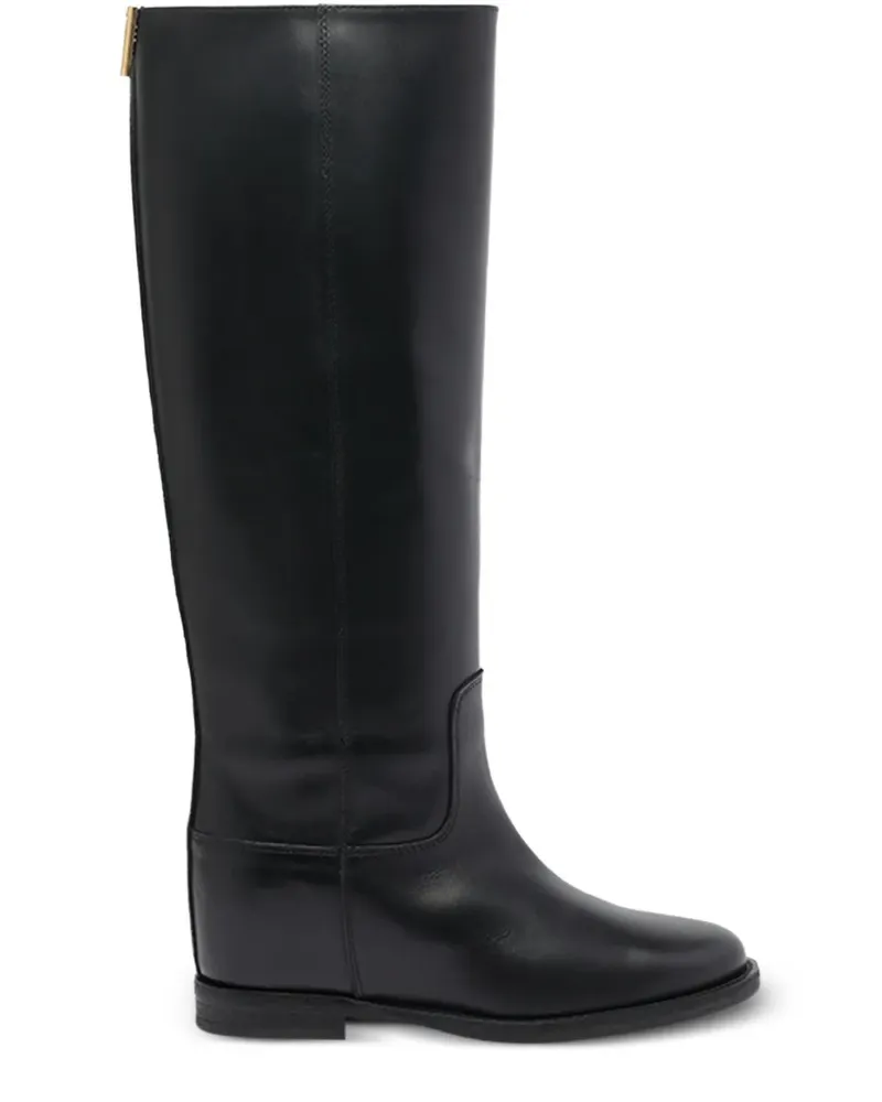 Via Roma 15 Kniehohe Stiefel mit V-Logo - Schwarz Schwarz