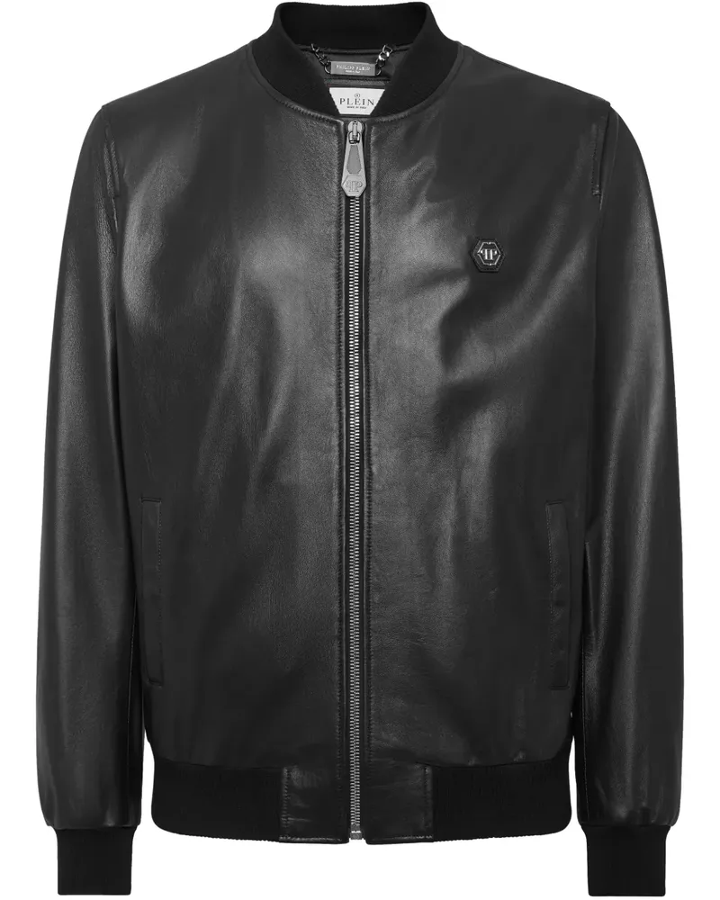 Philipp Plein Lederjacke mit Totenkopfmotiv - Schwarz Schwarz