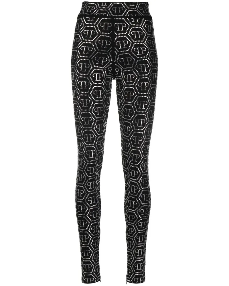 Philipp Plein Leggings mit Monogramm-Print - Schwarz Schwarz
