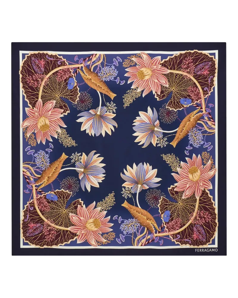 Ferragamo Water Lilies printed scarf - Blau Blau