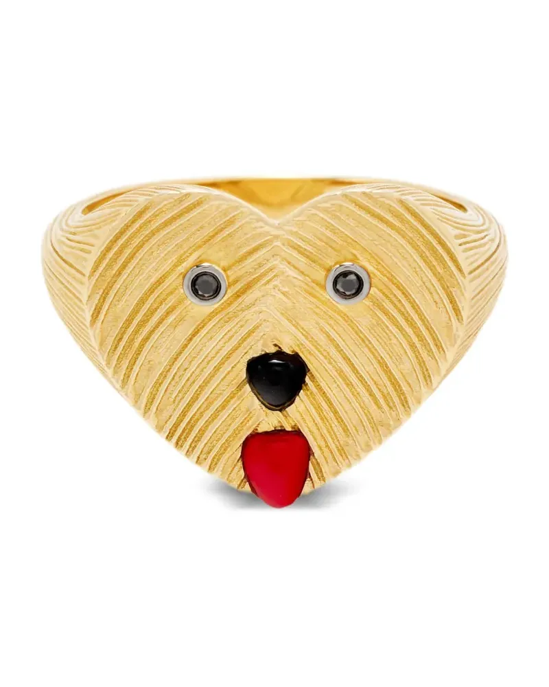Yvonne Léon 9kt Gelbgoldring mit Hundeverzierung und Diamanten Gold