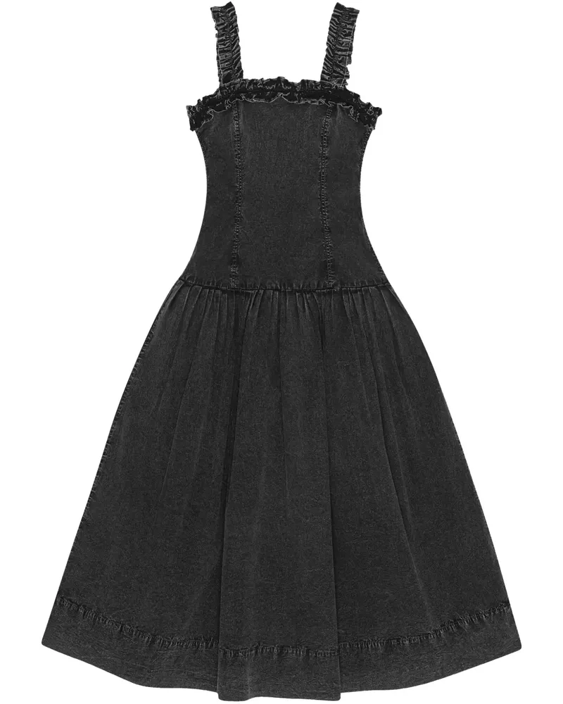 Ganni Midikleid mit Rüschendetail - Schwarz Schwarz