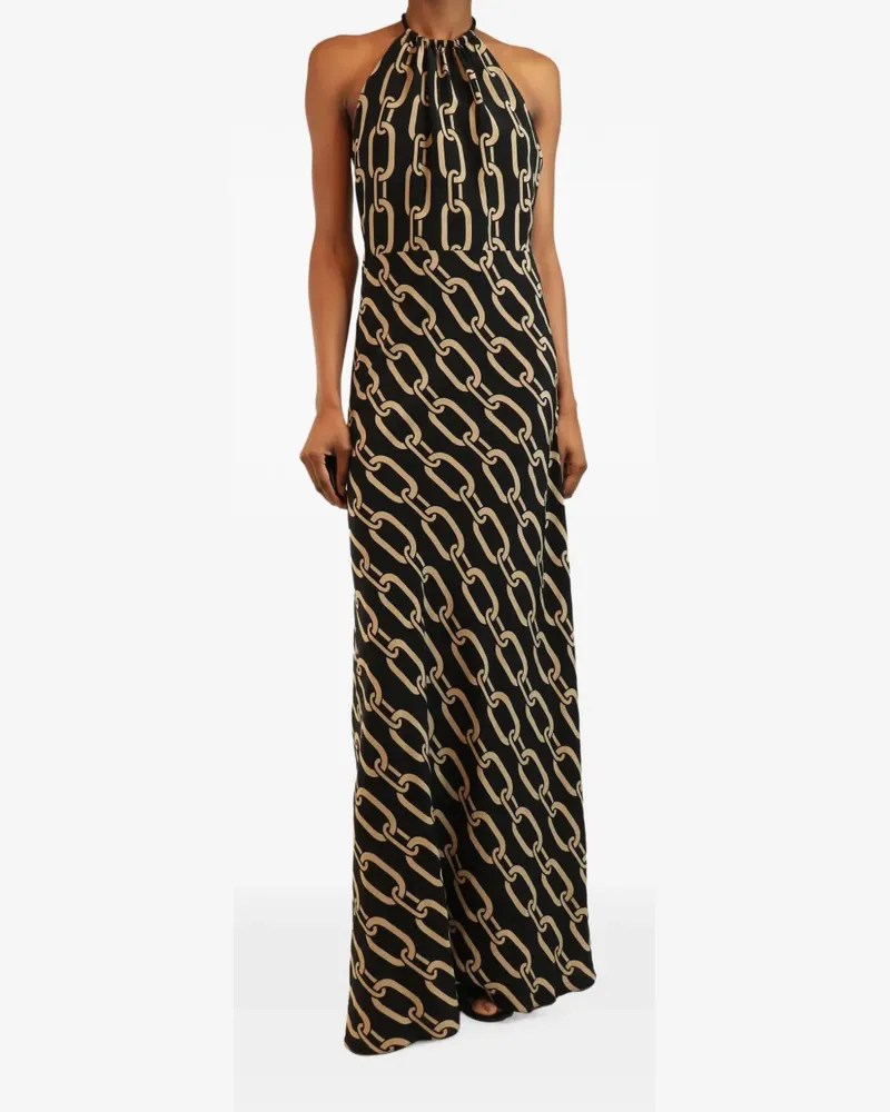 Nili Lotan Neckholder-Maxikleid aus Seide mit Ketten-Print - Schwarz Schwarz