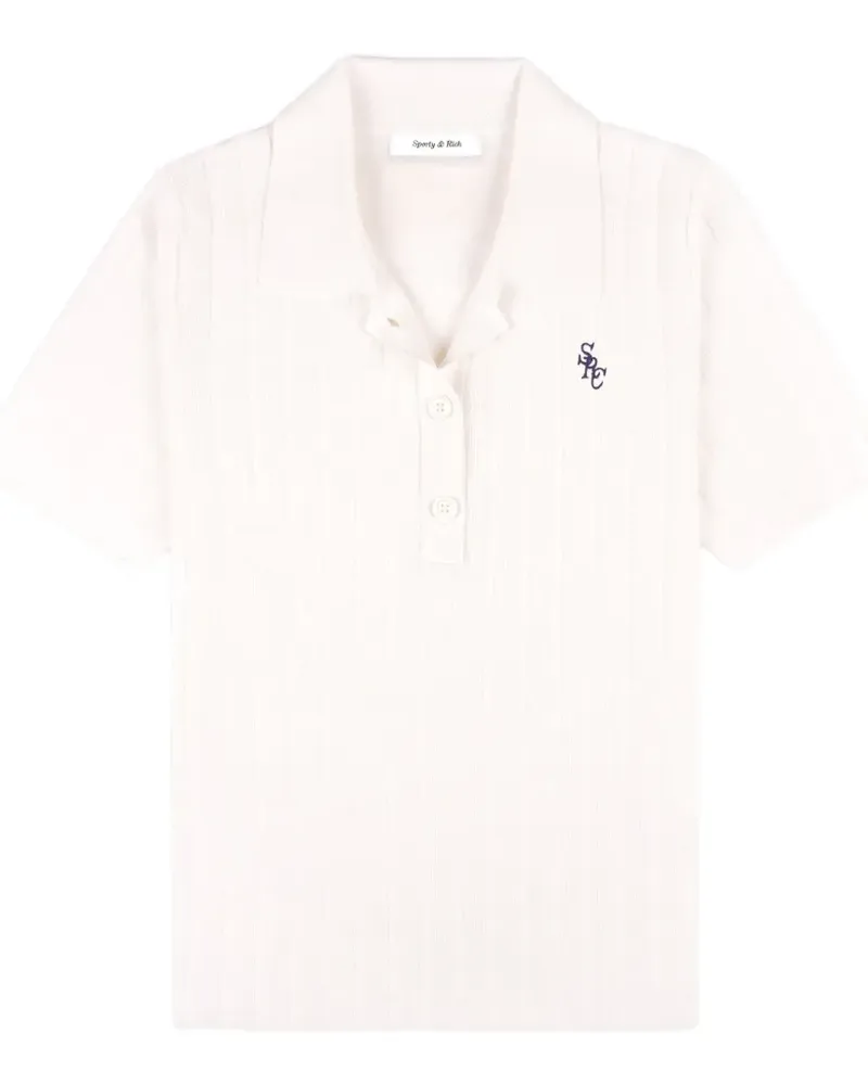 SPORTY & RICH Geripptes SRC Poloshirt mit Logo - Weiß Weiß