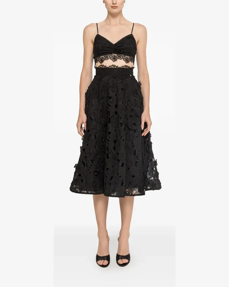 NISSA 3D floral embroidery cotton crop top - Schwarz Schwarz