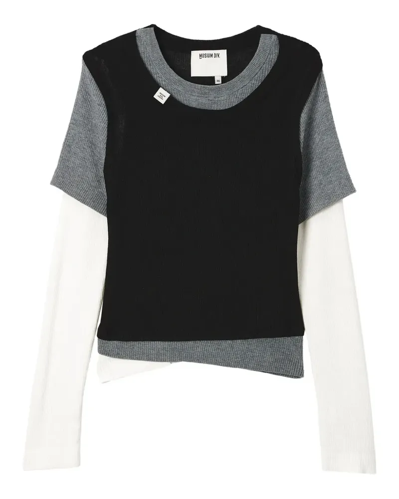 Musium Div. Geripptes Langarmshirt im Layering-Look - Schwarz Schwarz