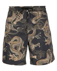 maharishi Badeshorts mit Drachen-Print Schwarz